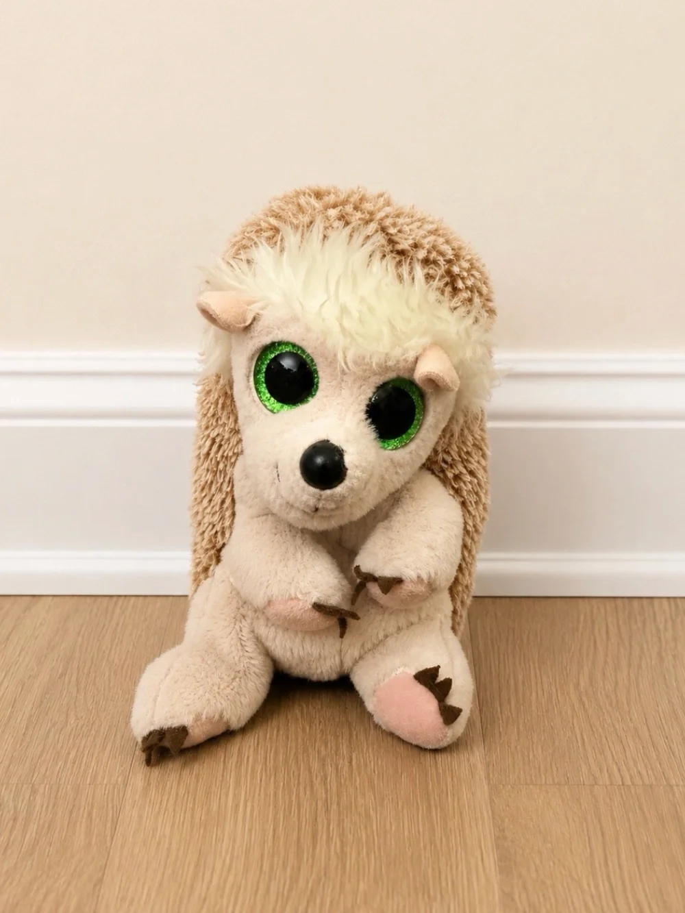 Plush Hedgehog Small Pet Toy - Cream and Tan with Green Eyes